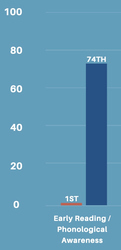 Pre and post early reading and phonemic awareness scores from student intake and exit assessment